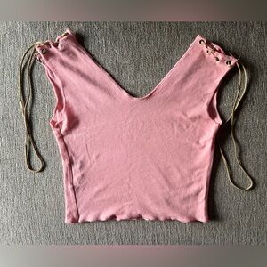 Sexy crop top w/suede lace up shoulders